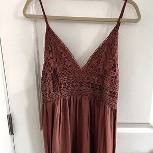 Boho Rust Lace Maxi Dress - Size Large
